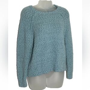 𝅺YES Lola Chunky Knit Oversized Shag Blue Sweater